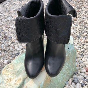 Coach Halia Logo Embossed Fold Over Leather Boot